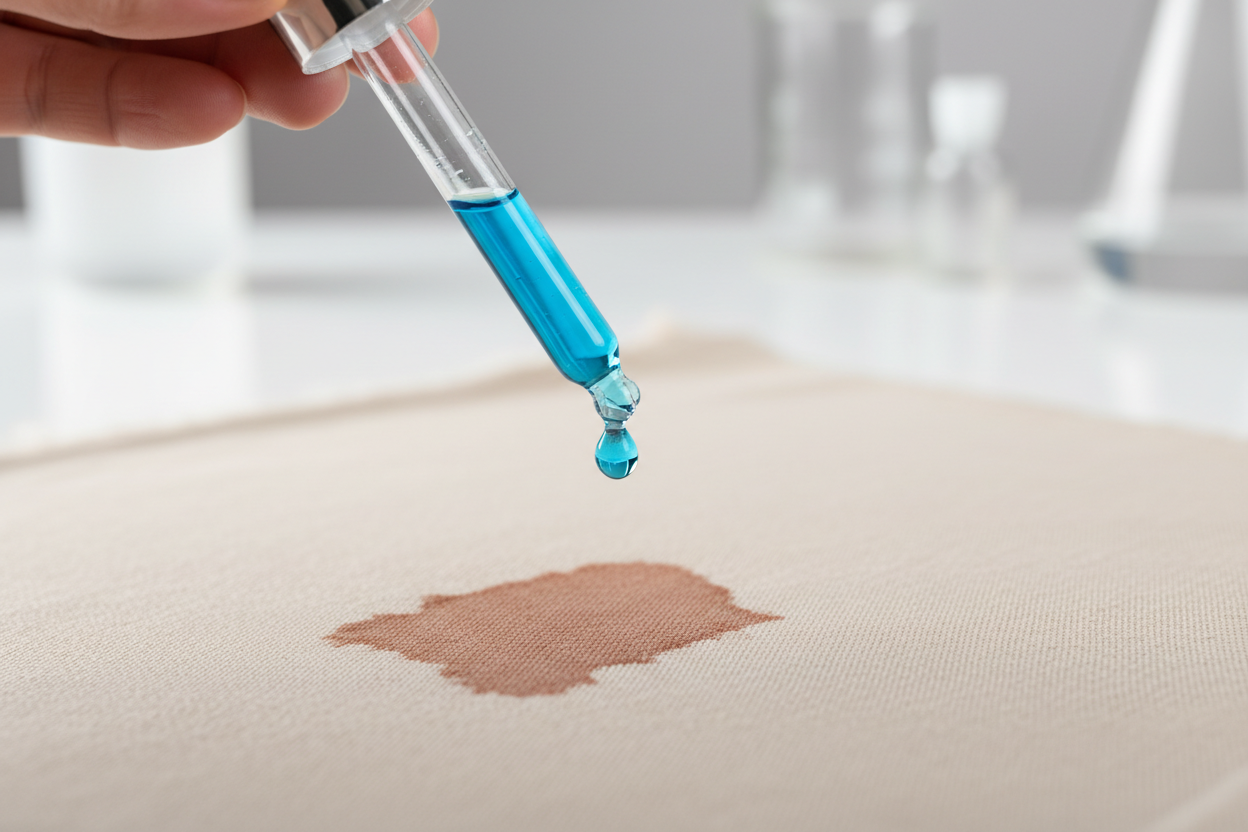 Dropper being used to drop a liquid on a stain