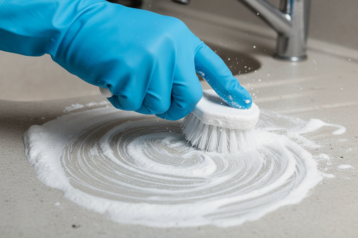 Scouring Paste with a scrub, no branding, being applied 